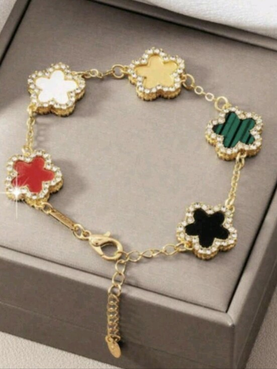 Jewelry - Chic Colorful Five Leaf Diamond Clover Gold bracelet